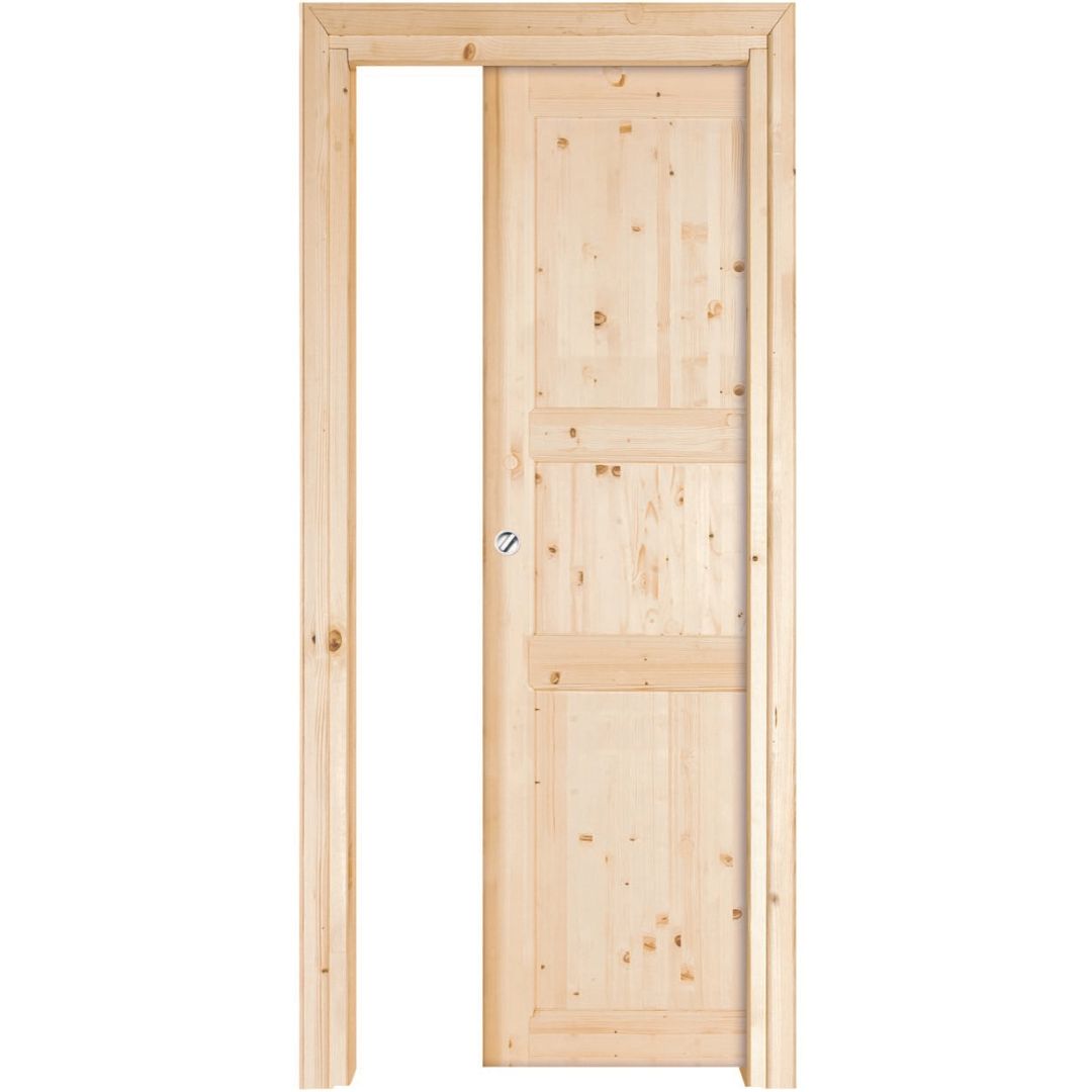 PORTA IN LEGNO DI ABETE GREZZO SCORREVOLE INTERNO MURO - 200 x 70 - REVERSIBILE