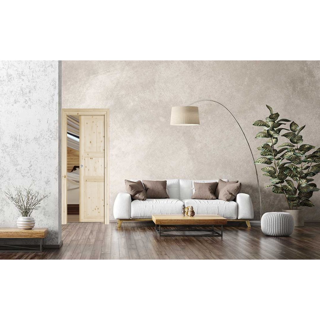 PORTA IN LEGNO DI ABETE GREZZO SCORREVOLE INTERNO MURO - 210 x 80 - REVERSIBILE