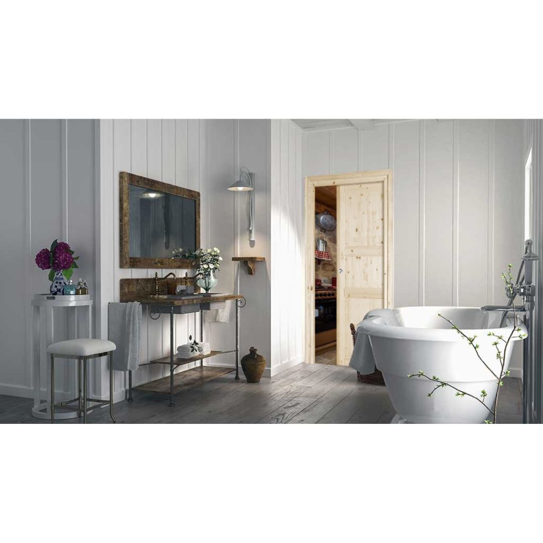 PORTA IN LEGNO DI ABETE GREZZO SCORREVOLE INTERNO MURO - 200 x 80 - REVERSIBILE