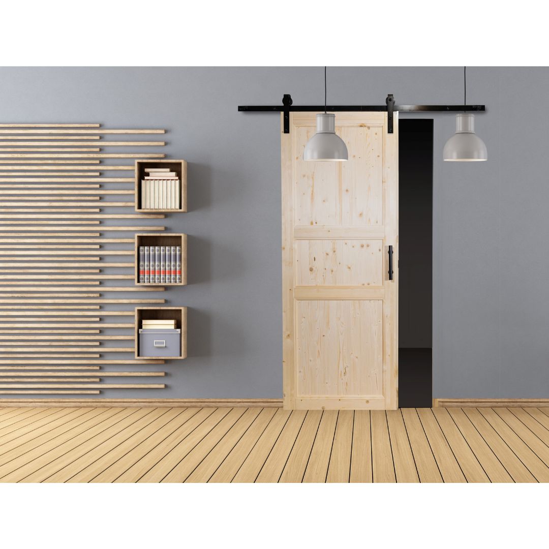 PORTA IN LEGNO DI ABETE GREZZO SCORREVOLE ESTERNO MURO - 210 x 80 - REVERSIBILE