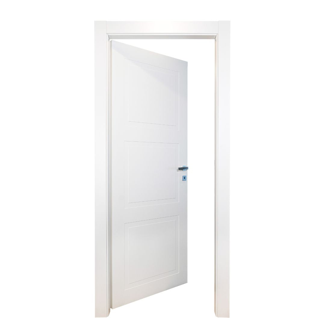 PORTA BATTENTE LACCATA BIANCA 3 RIQUADRI - 210 X 80 - REVERSIBILE