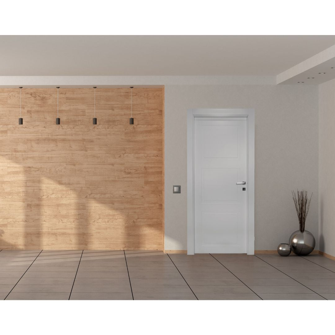 PORTA BATTENTE LACCATA BIANCA 3 RIQUADRI - 210 X 80 - REVERSIBILE