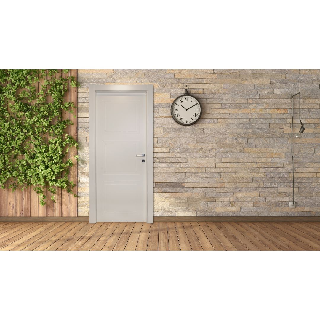 PORTA BATTENTE LACCATA BIANCA 3 RIQUADRI - 210 X 80 - REVERSIBILE