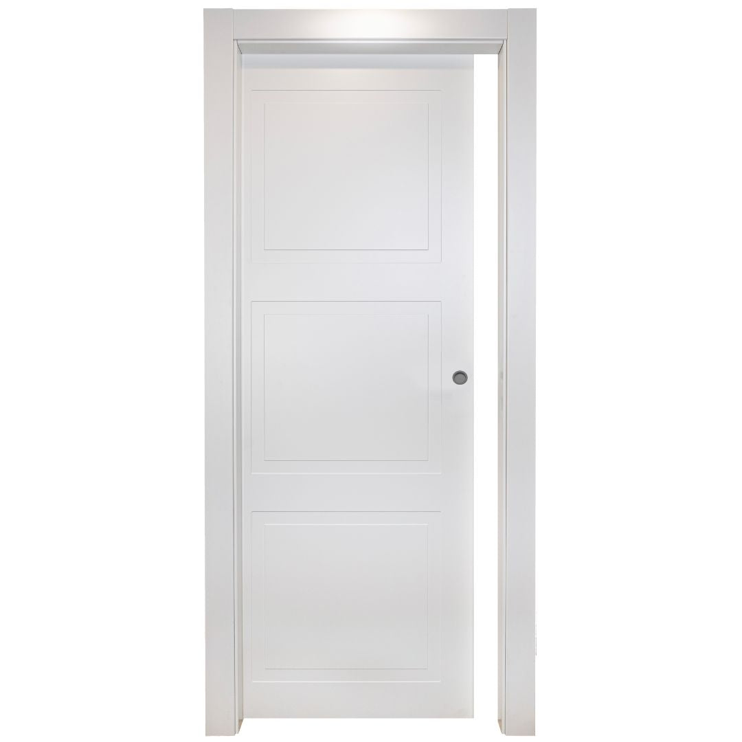 PORTA SCORREVOLE INTERNO MURO LACCATA BIANCA 3 RIQUADRI - REVERSIBILE DA 210 X 80