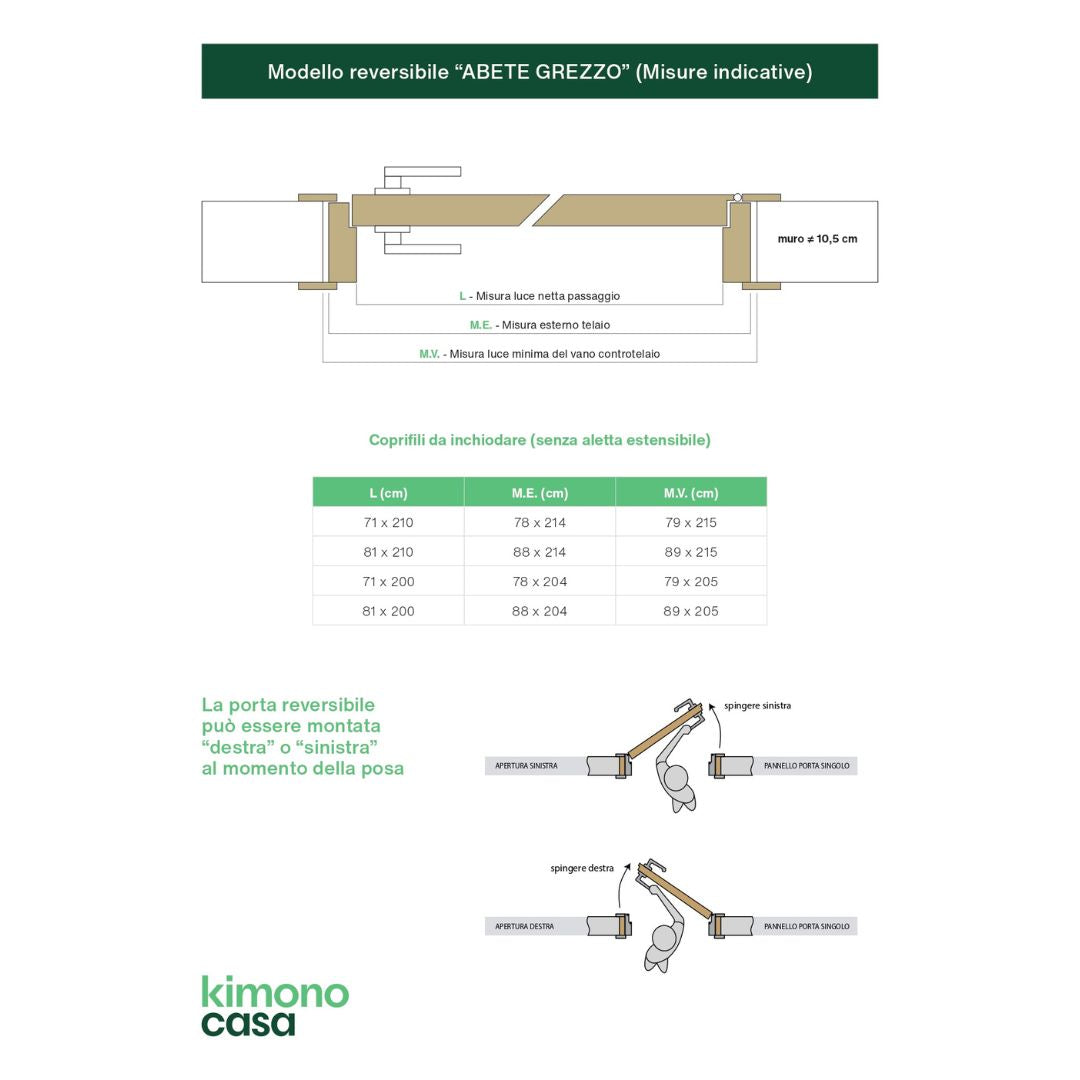 PORTA ABETE GREZZO BATTENTE - 200 x 80 - REVERSIBILE 