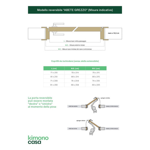 PORTA ABETE GREZZO BATTENTE - 200 x 80 - REVERSIBILE 