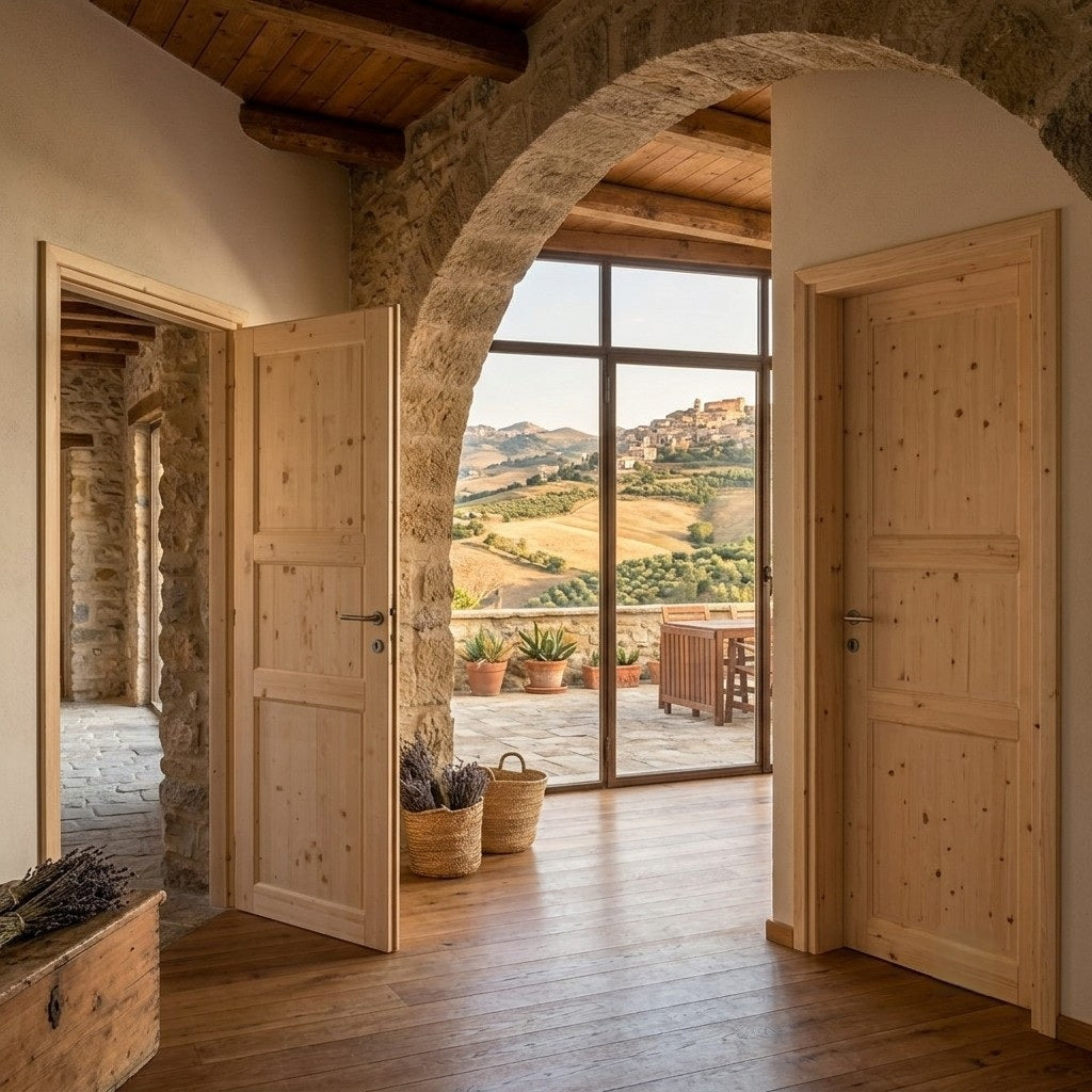 PORTA IN LEGNO DI ABETE GREZZO BATTENTE - 210 x 70 - REVERSIBILE 