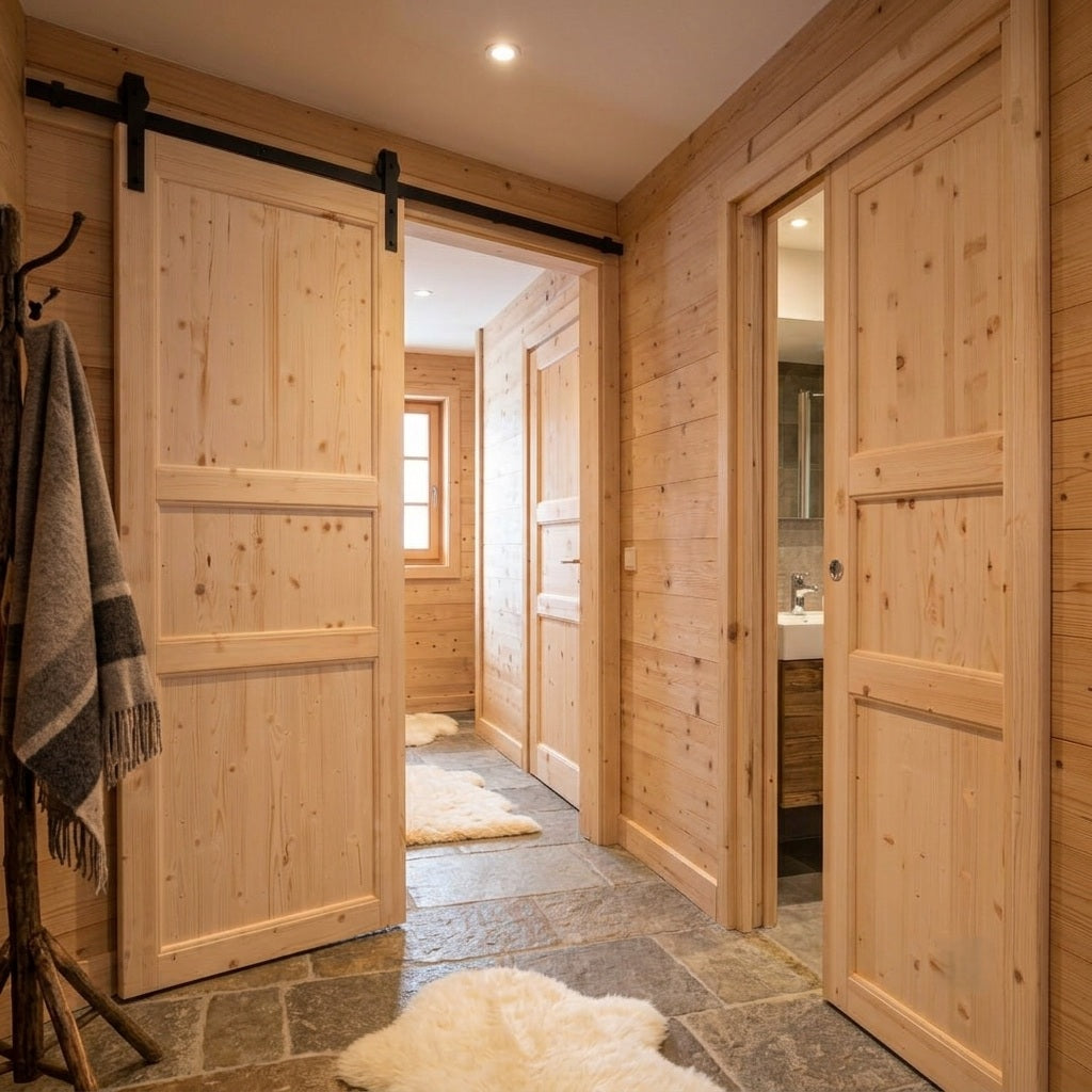 PORTA IN LEGNO DI ABETE GREZZO SCORREVOLE ESTERNO MURO - 210 x 70 - REVERSIBILE