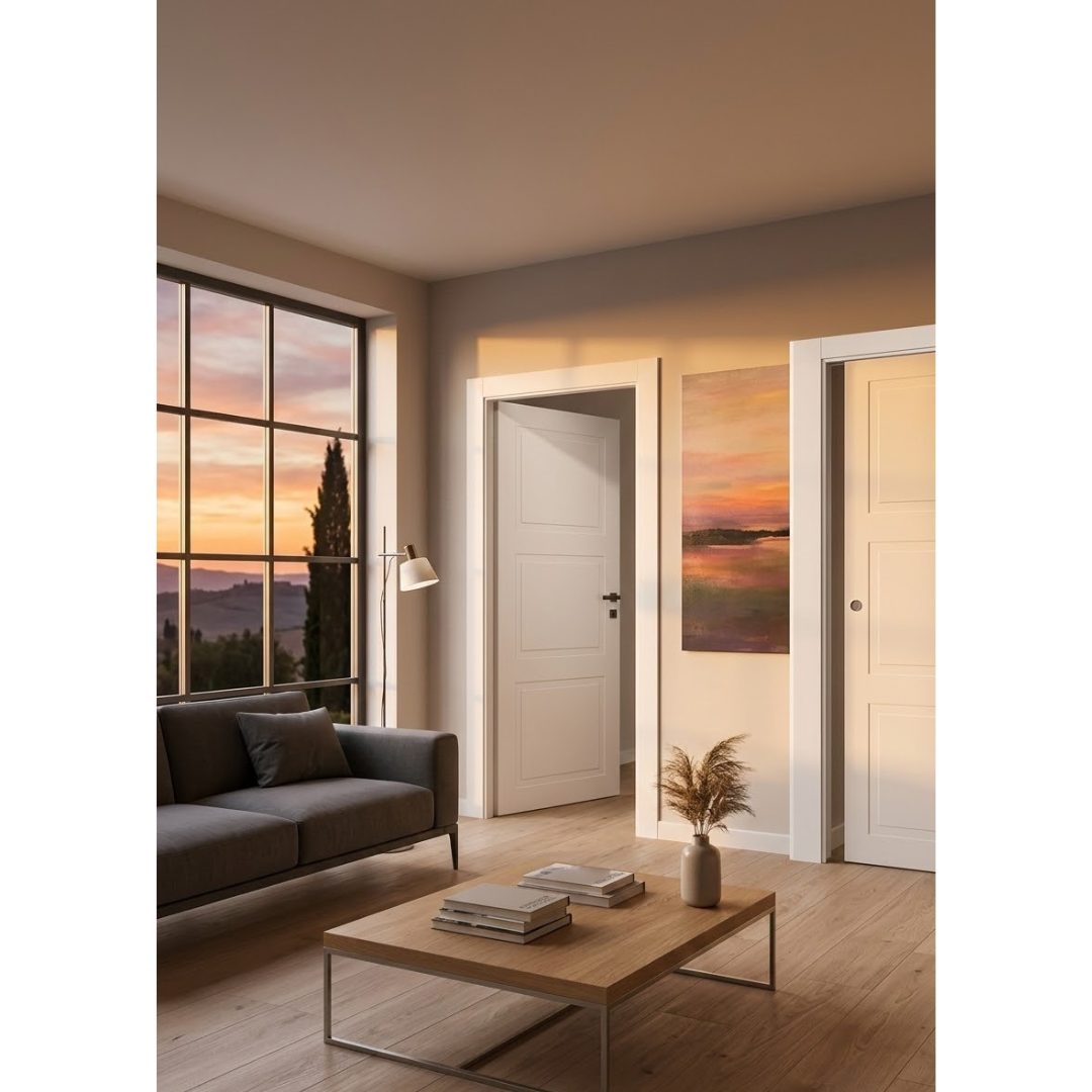PORTA BATTENTE LACCATA BIANCA 3 RIQUADRI - 210 X 80 - REVERSIBILE