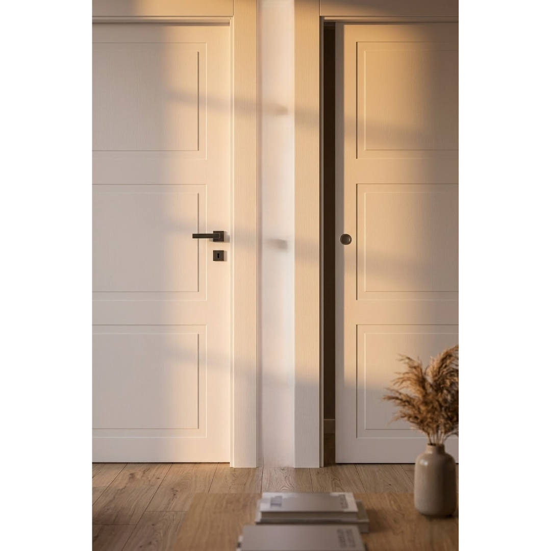 PORTA SCORREVOLE INTERNO MURO LACCATA BIANCA 3 RIQUADRI - DA 210 X 70 - REVERSIBILE