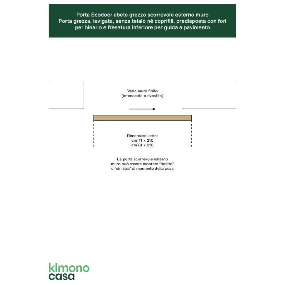 PORTA IN LEGNO DI ABETE GREZZO SCORREVOLE ESTERNO MURO - 210 x 80 - REVERSIBILE
