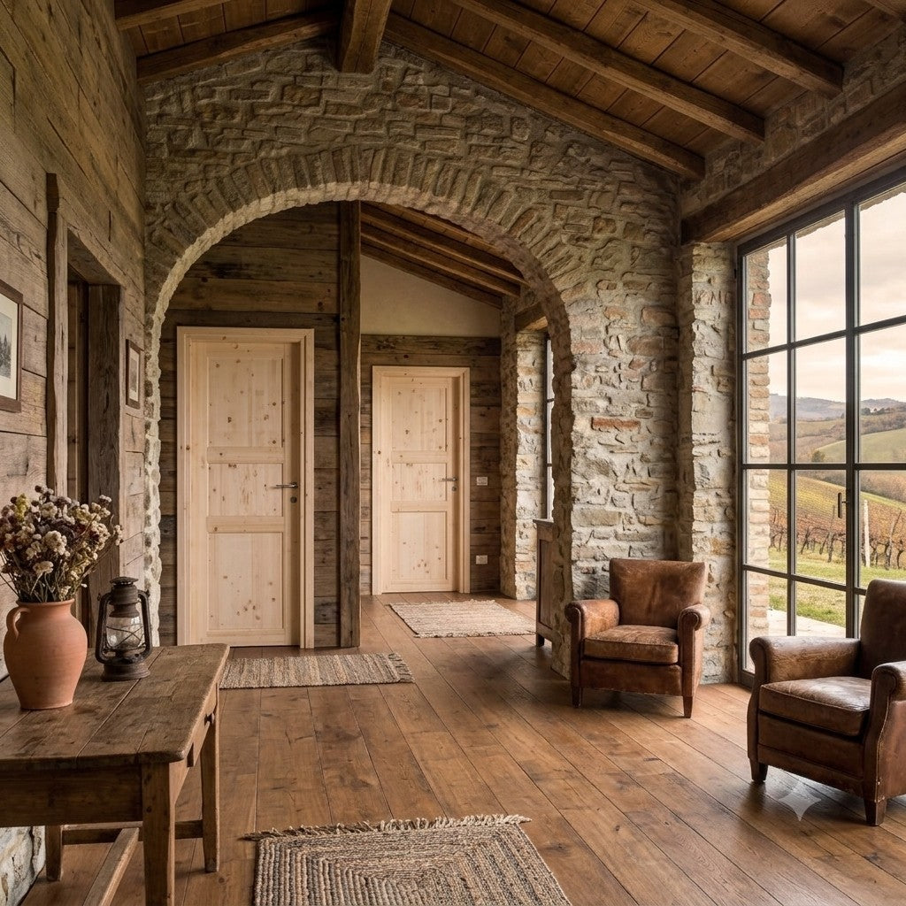 PORTA IN LEGNO DI ABETE GREZZO BATTENTE - 210 x 80 - REVERSIBILE 